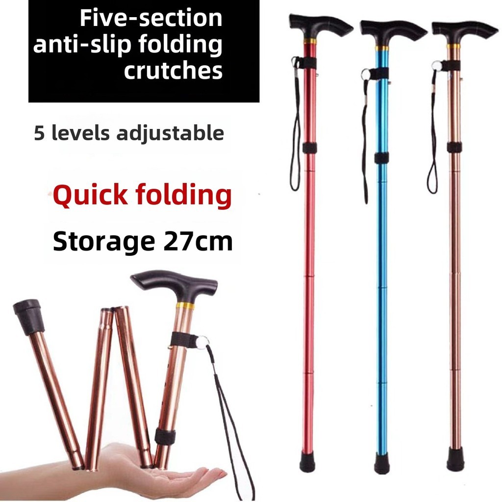 อลูมิเนียมอัลลอยด์ปีนเขาอ้อย พับกล้องส่องทางไกล ปีนเขาอ้อย ลื่นอ้อย ผู้สูงอายุเสริมปรับ5ส่วนไม้ค้ำ iqxf