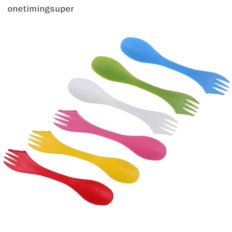 Onetimingsuper 1 ชิ้น 3 ใน 1 ช้อนส้อมเครื่องตัด Travel Camping Hiking อุปกรณ์ปิกนิกพลาสติก Spork OTP