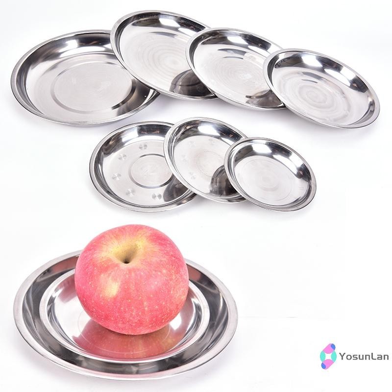 Yosunlan Camping Round 1426cm Dia Stainless Steel Tableware Dinner Plate Food Container new