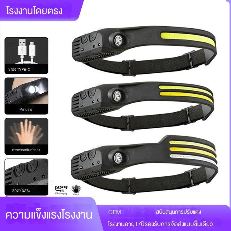 ไฟหน้าซิลิโคนเซ็นเซอร์อัจฉริยะชาร์จ TypeC ไฟจักรยานกลางแจ้ง ไฟวิ่ง ไฟทำงาน ไฟส่องสว่างขนาดใหญ่ ไฟหน้าข้ามพรมแดน