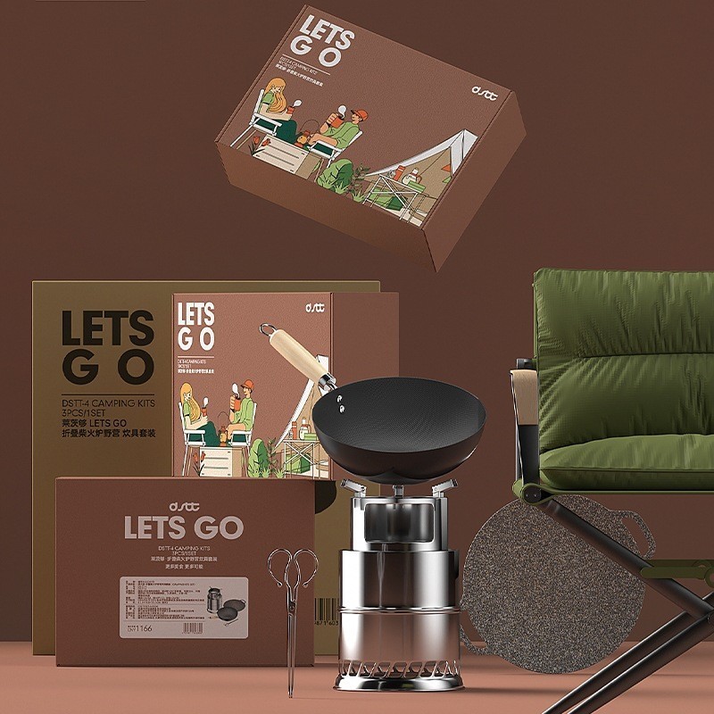 Urban Lady Laite Foldable Wood Stove Camping Cookware Set Outdoor Camping FourPiece Set