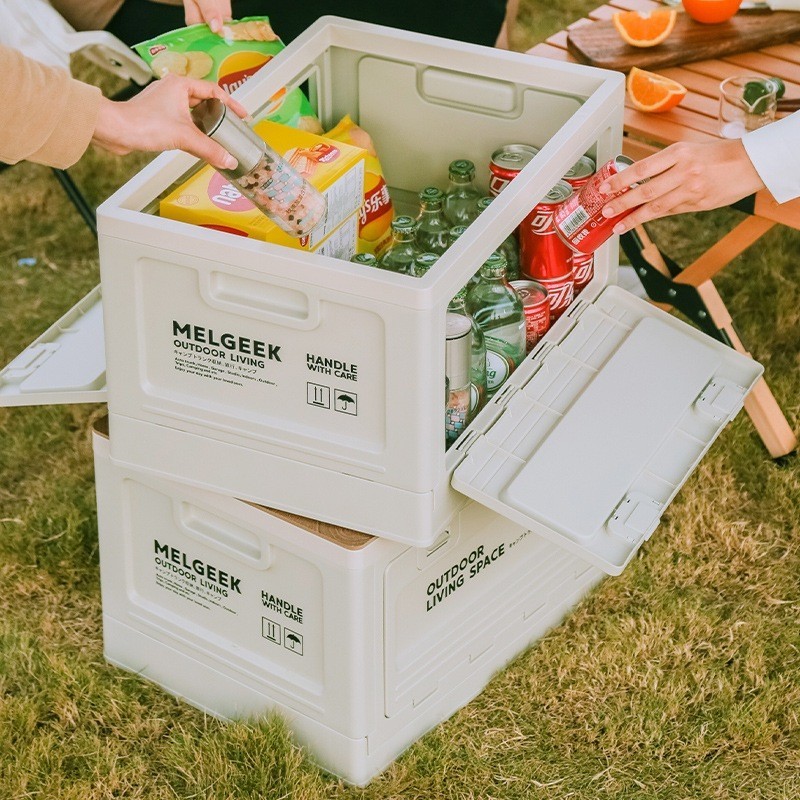 CONY กล่องใส่อุปกรณ์แค้มป์ปิ้ง 27L  50L ใช้เป็นโต๊ะวางของและเครื่องดื่มได้ ลัง กล่องอเนคประสงค์ กล่องพับได้พร้อมฝาไ