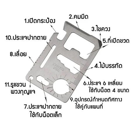 การ์ด การ์ดอเนกประสงค์ Multitool 11 in 1 ขนาดบัตร ATM SP สแตนเลส พกพาสะดวก ใช้งานง่าย สินค้าในไทย