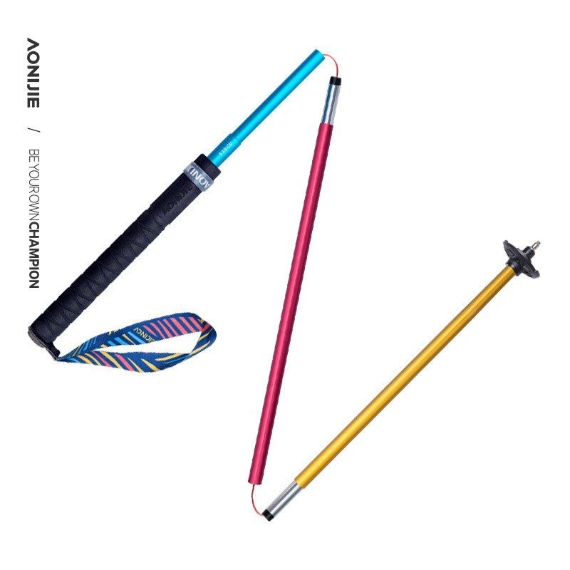 ไม้เท้าเดินป่าพับได้ใหม่สวยงาม E4201 ไม้เท้าคาร์บอนอลูมิเนียมอัลลอยด์สำหรับเดินป่าและวิ่งเทรล ZQ6C