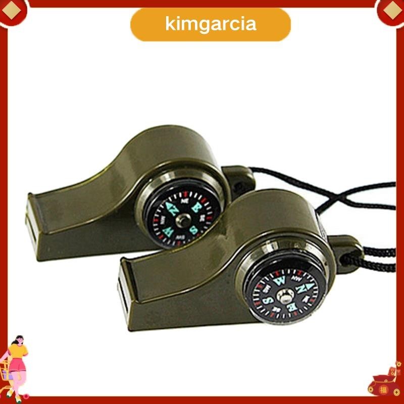 kimgarcia 3 in 1 Emergency Survival Whistle เข็มทิศเทอร์โมมิเตอร์เชียร์ลีดเดอร์นกหวีดตั้งแคมป์เดินป่าอุปกรณ์กลางแจ้งใช้งานง่าย ArmyGreen 2Pack