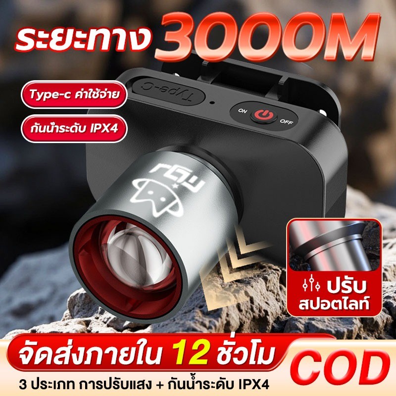 TZLรับประกัน30ปีไฟฉายคาดหัว ไฟคาดหัว ส่องไกล ไฟคาดหัว LED ส่องกบ เดินป่า ลุยฝนได้ สว่างมาก รับประกันความสว่าง L42
