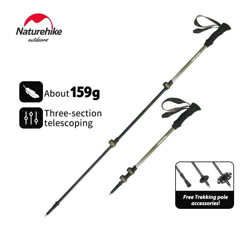 Naturehike สามส่วนคาร์บอนไฟเบอร์ด้านนอกล็อค Telescopic Trekking Pole ปีนเขากลางแจ้งเดินป่า Cane