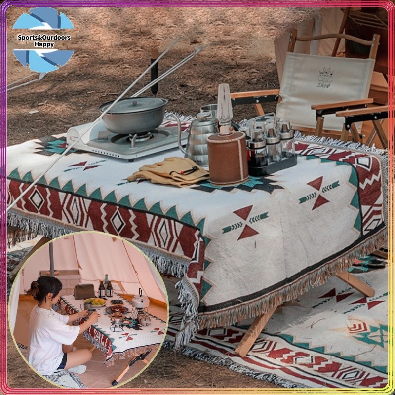 พรมโบฮีเมี่ยน ผ้าโบฮีเมียน พู่ผ้าห่ม สามารถใช้เป็น เสื่อปิกนิก คลุมไหล่ผืนใหญ่ บ้าน ตั้งแคมป์กลางแจ้ง