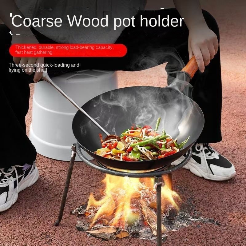 พร้อมสต็อก ขาตั้งกล้องที่ถอดออกได้กลางแจ้งขาตั้งกล้องกลางแจ้งวงเล็บการเผาไหม้ไฟหม้อไอน้าครัวเรือนแร็คฟืนรอบชั้นวางหม้ออุปกรณ์ตั้งแคมป์กลางแ