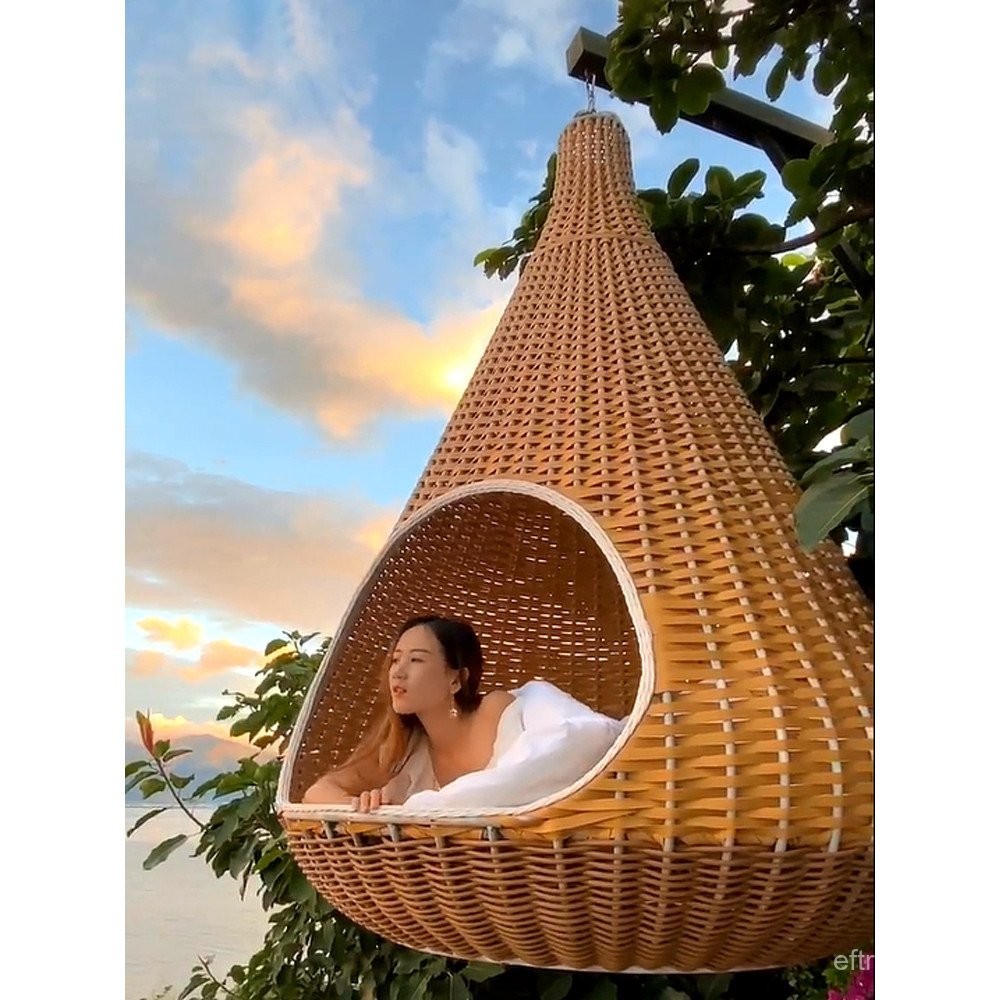 ชิงช้าหวายกลางแจ้ง รังนก เปลญวน รังนกแบบแขวนสำหรับโฮมสเตย์ รังนกแบบแขวน โรงแรม เก้าอี้แขวนกันน้ำสำหรับลานกลางแจ้ง