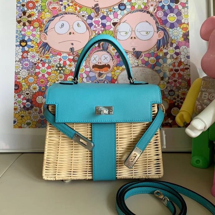 Ams กระเป๋าปิคนิค P3สีน้ำเงินเหนือ picnic MINI Swift หนังและกระเป๋าปิคนิคสานไม้ไผ่ฤดูร้อนต้องมี k3z5