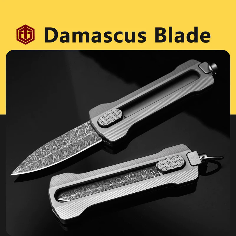 Titanium Alloy Utility Knife Damascus Steel Blade Texture Exquisite Gift Portable Pocket Outdoor Multifunctional EDC Too