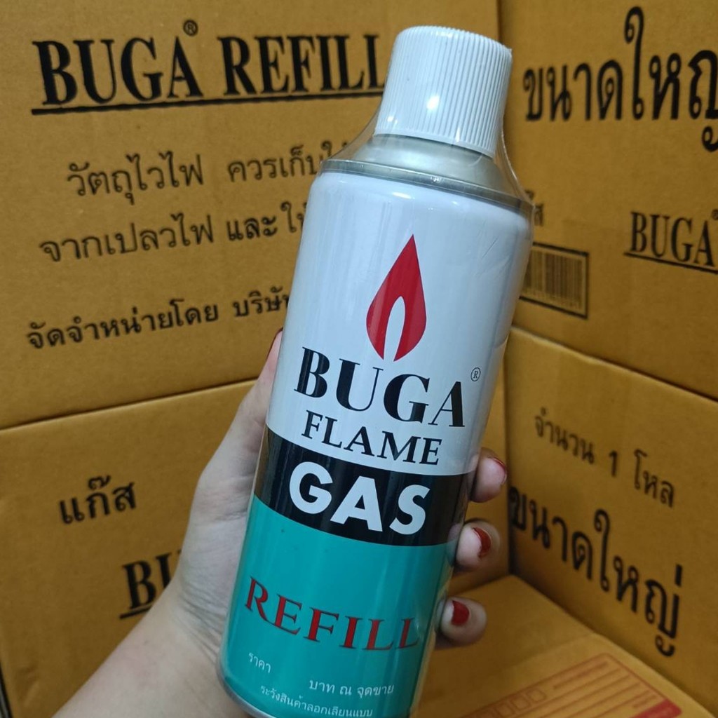 ส่งฟรี แก๊สกระป๋อง Buga Gas Refill ขวดใหญ่ 290กรัม แก๊สเติมไฟแช็ค กระป๋องแก๊สพกพา BUGA FLAME
