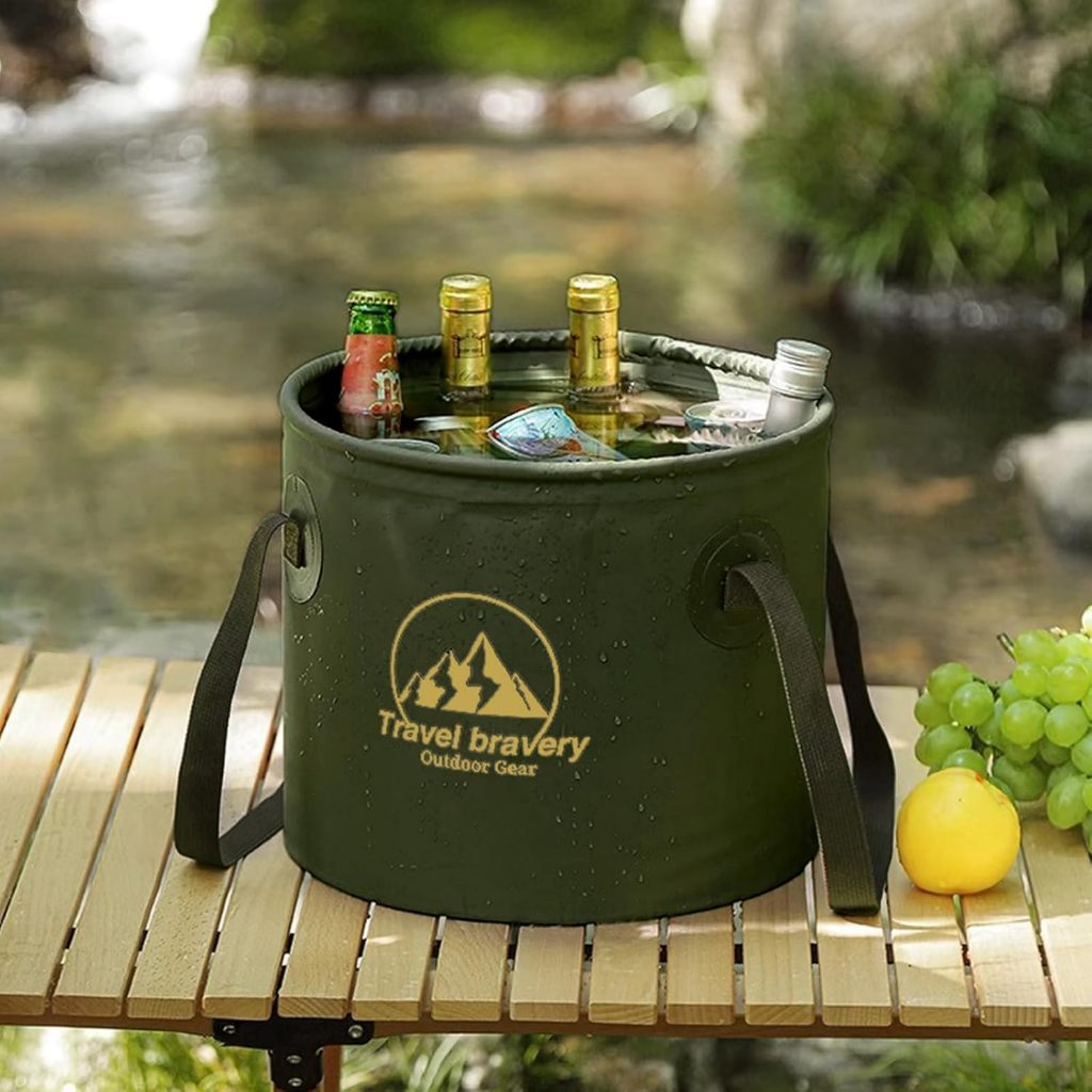 ถังพับภายนอก ถังน้ำพับได้ พีวีซีกันน้ำ ภาชนะบรรจุน้ำแบบพกพาอุปกรณ์เดินทางถังพับกลางแจ้ง