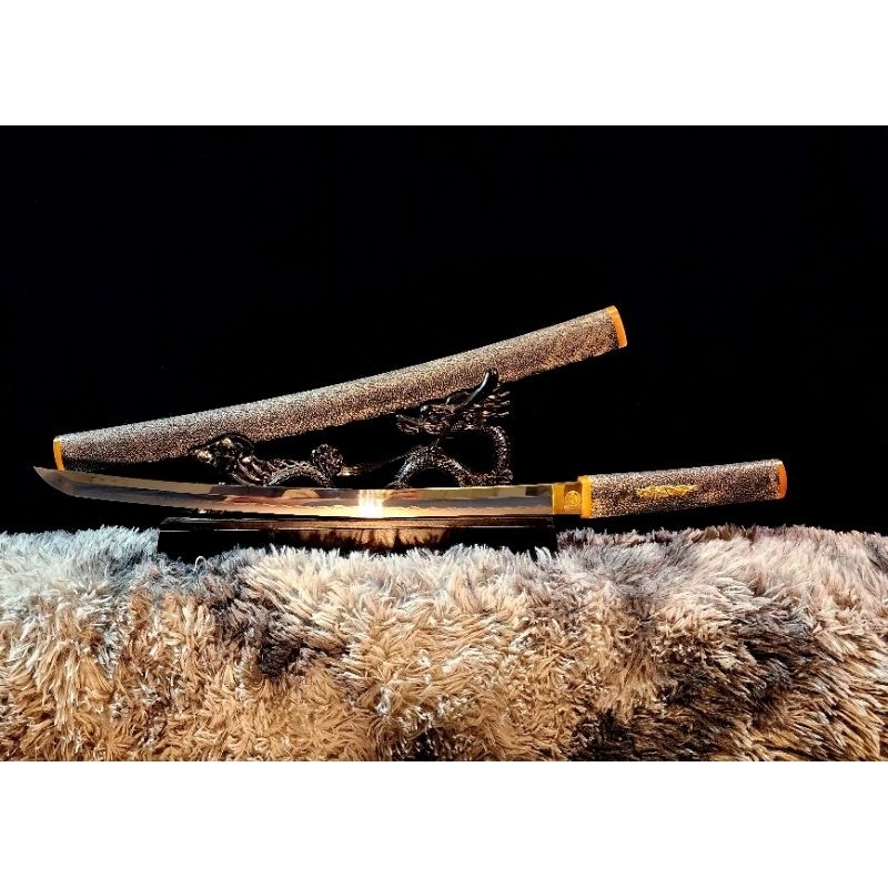 ดาบซามูไรแท้ ชิราซายะ ฝักกระเบนแท้ T10 ขัดขุ่นหินบดมือ กันกระแทรกเขาสัตว์ 4 จุด ขนาดวากิซาชิ สั่งทำพิเศษเล่มเดียวในโลก