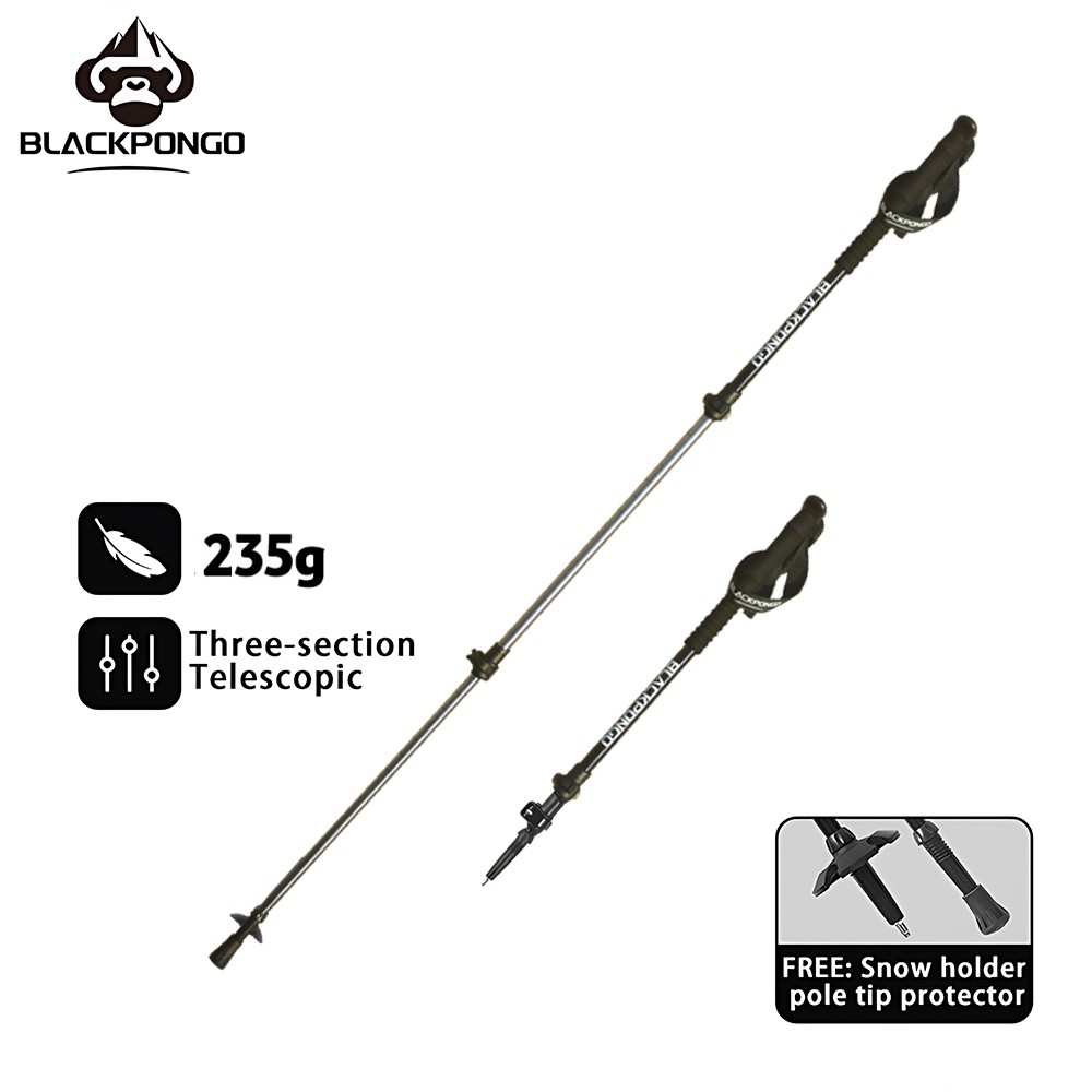 Blackpongo Hiking Cane อลูมิเนียมอัลลอยด์เบาล็อคภายนอก Telescopic Cane Trekking Cane