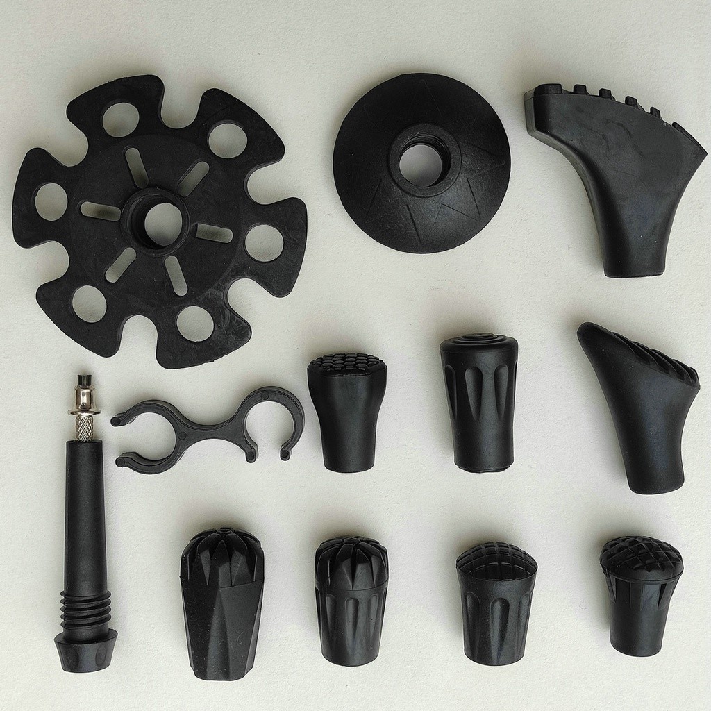 อุปกรณ์เสาเดินป่า เสาเหล็กทังสเตน หมวกแหลม หัวยาว หัวสั้น ฝาครอบเท้าใหญ่ หัวเข็มขัด 8 รูป ฝาครอบยางกันลื่น