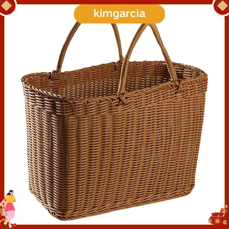 kimgarcia ตะกร้าช้อปปิ้งหวาย ตะกร้าช้อปปิ้งแบบเรียบง่าย ตะกร้าผักที่เป็นมิตรกับสิ่งแวดล้อม ตะกร้าผลไม้ ปิกนิกกลางแจ้ง