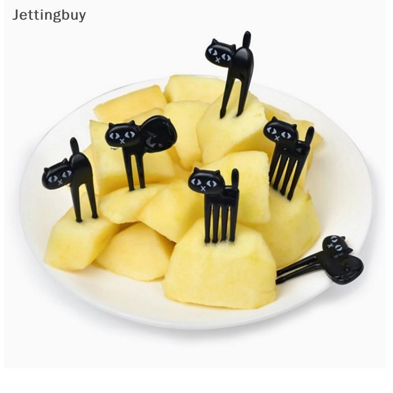 เจ็ทติ้งบาย 6ชิ้น พลาสติกแมว ส้อมผลไม้ มินิผลไม้ ไม้จิ้มฟัน ฟาร์มสัตว์ การ์ตูน หุ้นใหม่