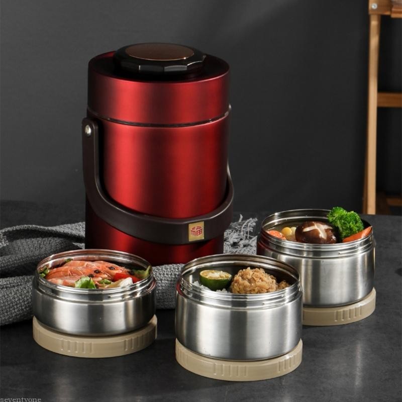 Seve Stackable Nonrust Steel Jar Double Layer Thermal Bentos Lunch Container