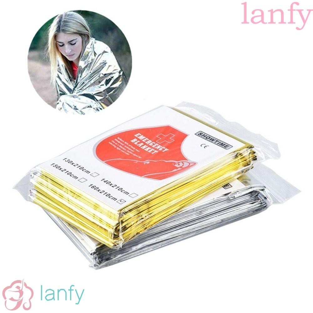 Lanfy ผ้าห่มฟอยล์ฉุกเฉิน กันลม สีทอง สีเงิน อเนกประสงค์ สาหรับเดินป่า ผจญภัยกลางแจ้ง 5 ชิ้น