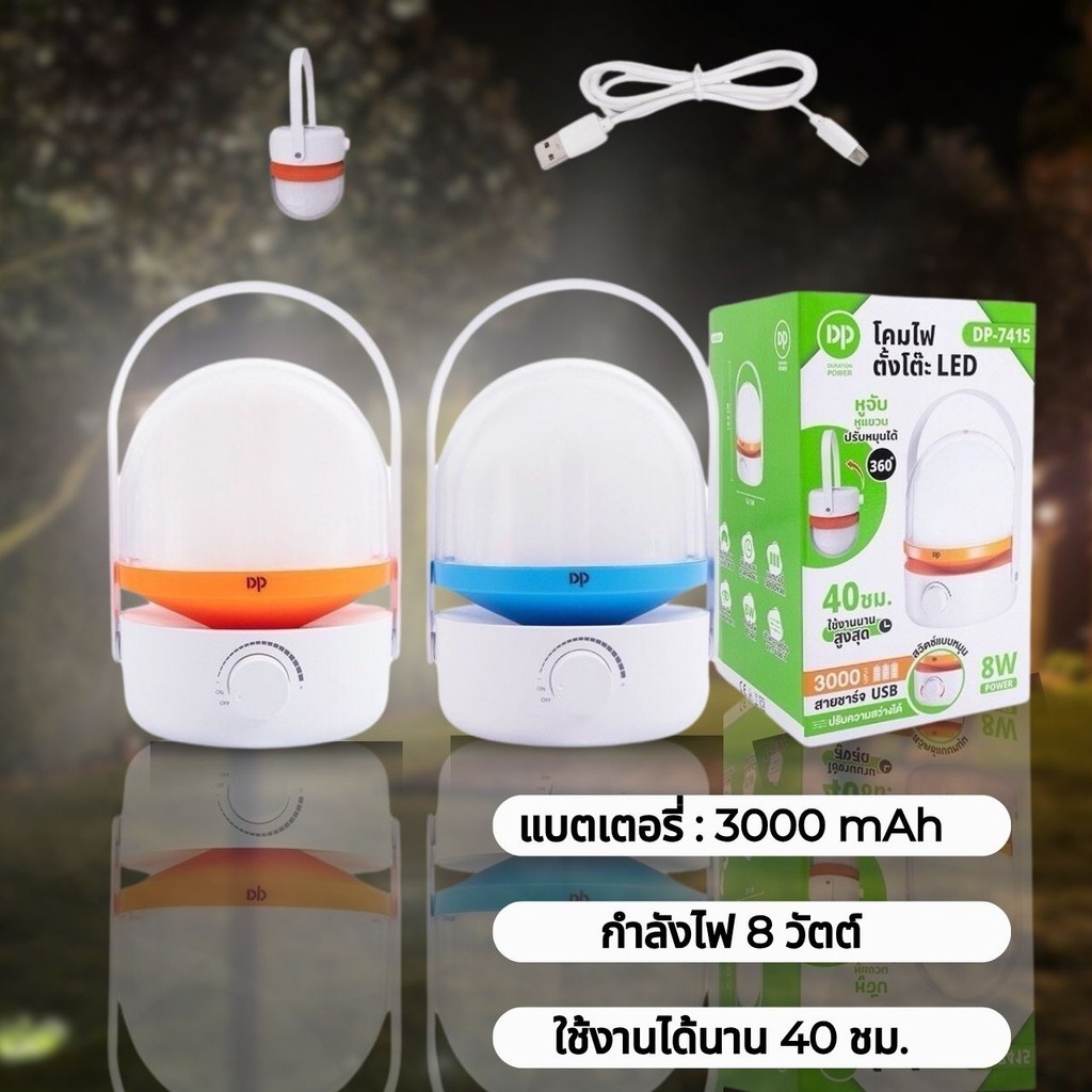 โคมไฟตั้งโต๊ะ LED ไฟฉายตะเกียง ชาร์จไฟ ไฟฉายพกพา หูจับหูแขวนปรับหมุนได้360องศา สายชาร์ทUSB ปรับความสว่างได้ 421