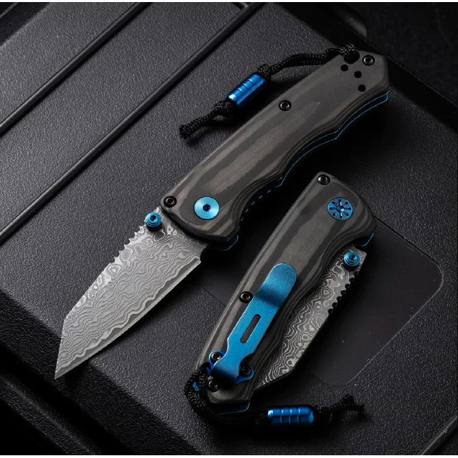 Paodin BM290 Mini Pocket Folding Knife DamascusM4 Blade Carbon fiberAviation aluminum Handle Tactical EDC Survival Too