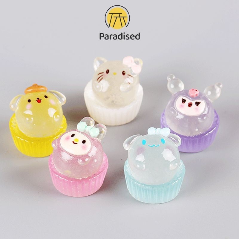 การ์ตูนเครื่องประดับส่องสว่าง DIY เครื่องประดับภูมิทัศน์ไมโคร Sanrio Cupcake เครื่องประดับ