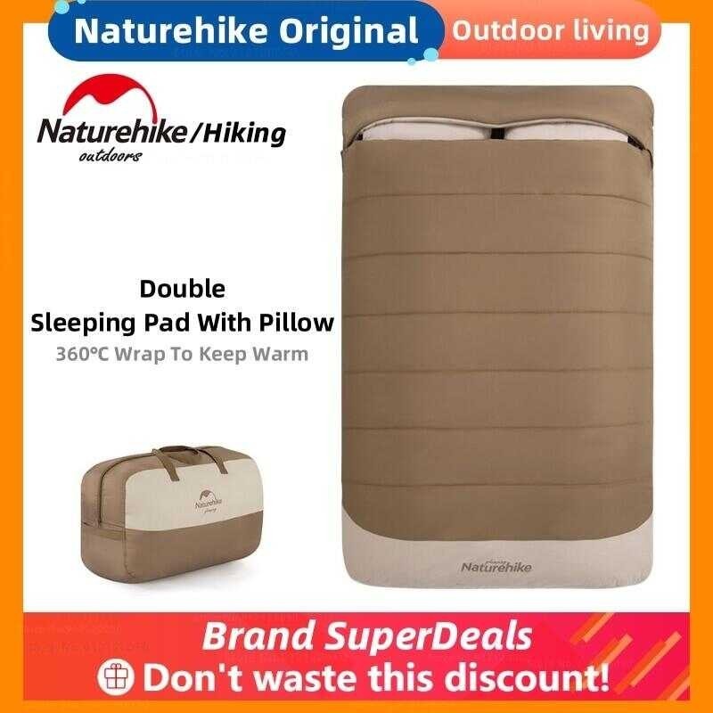 Naturehike ถุงนอนมีฮู้ด2ชั้นสำหรับตั้งแคมป์พร้อมหมอนนุ่
