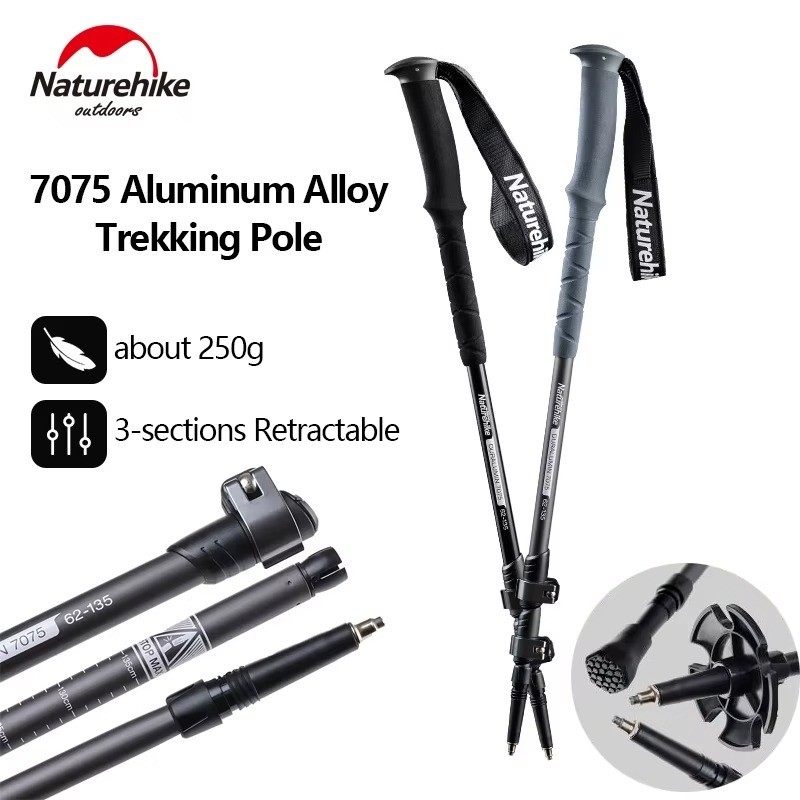 Naturehike Folding Trekking Pole Foldable Walking Stick for Climbing Retractable 3 Sections Telescopic 7075 Aluminum1