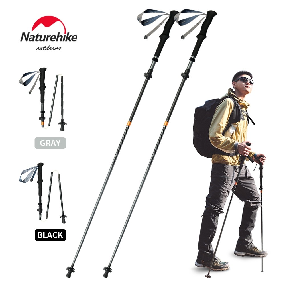 Naturehike เสาเดินป่าลมยาวคาร์บอนไฟเบอร์ 7075 อลูมิเนียมห้าส่วนพับน้าหนักเบาไม้เท้าปีนเขา