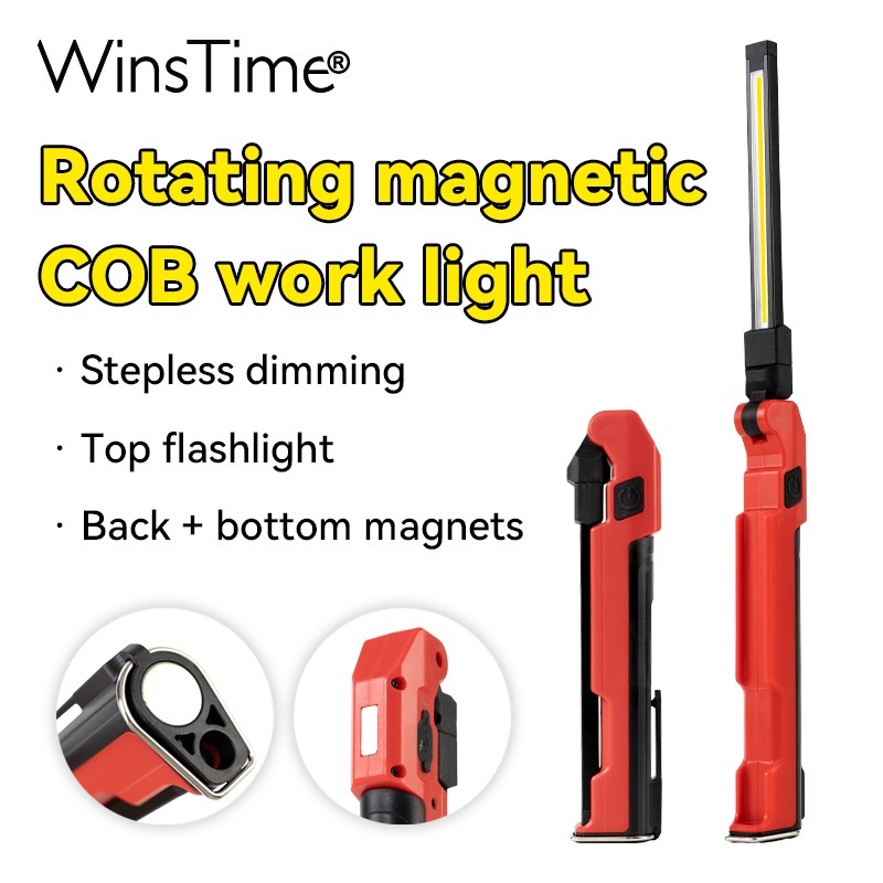 WinsTime S42 Slim LED Work Light 1800 Lumens Triple Magnet USBC ชาร์จได้ Stepless Dimming สาหรับซ่อมรถยนต์และการตรวจสอบ