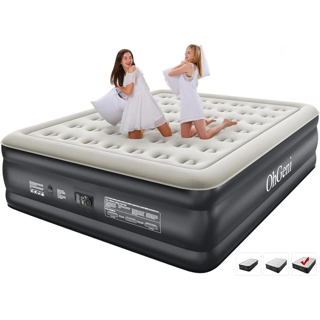 Ohgeni Cal King Air Mattress พร้อมปั๊มในตัวสาหรับแขก 18 สูง Inflatable Blow Up Air Bed พร้อมกระเป๋าถือสาหรับ Camp