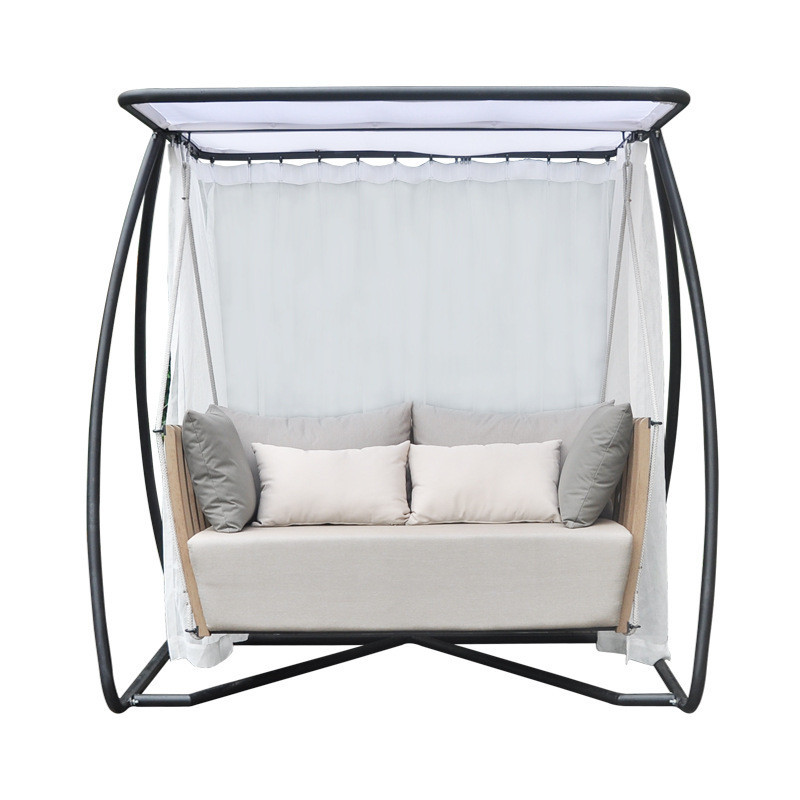 แกว่งกลางแจ้งจากไม้สักพร้อมเปลญวนคู่ เหมาะสำหรับลานหรือสวน