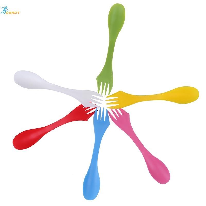 ช้อนส้อมสามในหนึ่ง พลาสติก ขนาดกะทัดรัด สำหรับปิกนิกและการท่องเที่ยว