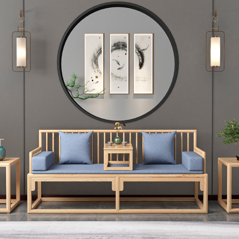 เตียงไม้เนื้อแข็งสีขาวสไตล์ Waxwood Arhat พร้อมโซฟา สำหรับห้องนั่งเล่นแบบ ZEN