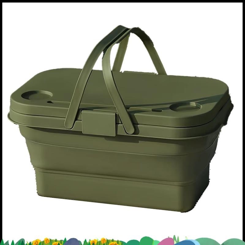 ชุดตะกร้าพับได้ สไตล์ปิกนิก สะดวกพกพาสำหรับการตั้งแคมป์และทำกิจกรรมกลางแจ้ง