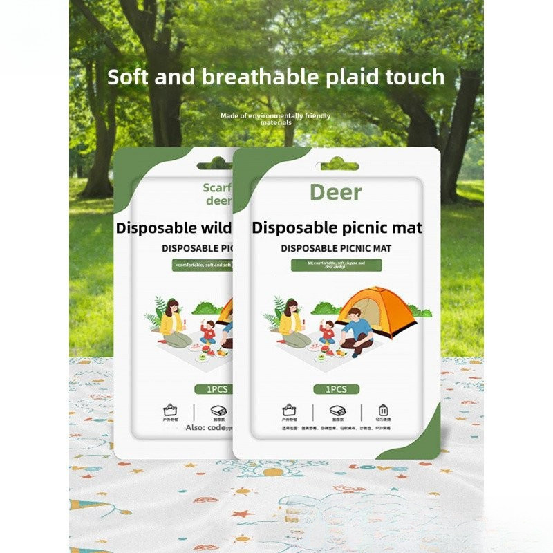 แผ่นรองปิกนิกแบบใช้แล้วทิ้ง สำหรับตั้งแคมป์กลางแจ้ง แผ่นกันความชื้น แผ่นชายหาดกันน้ำแบบเดี่ยวคู่