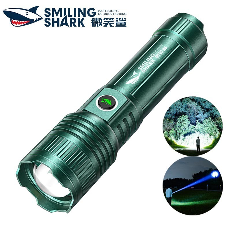 SmilingShark SD5318 ไฟฉาย led M80 10000lm ยิง 1 กม ไฟคบเพลิง สว่างมาก ซูมได้ 5 รูปแบบ TypeC แบบชาร์จได้ 26650 กันน้ำสำหรับการเดินป่าแคมป์ปิ้ง