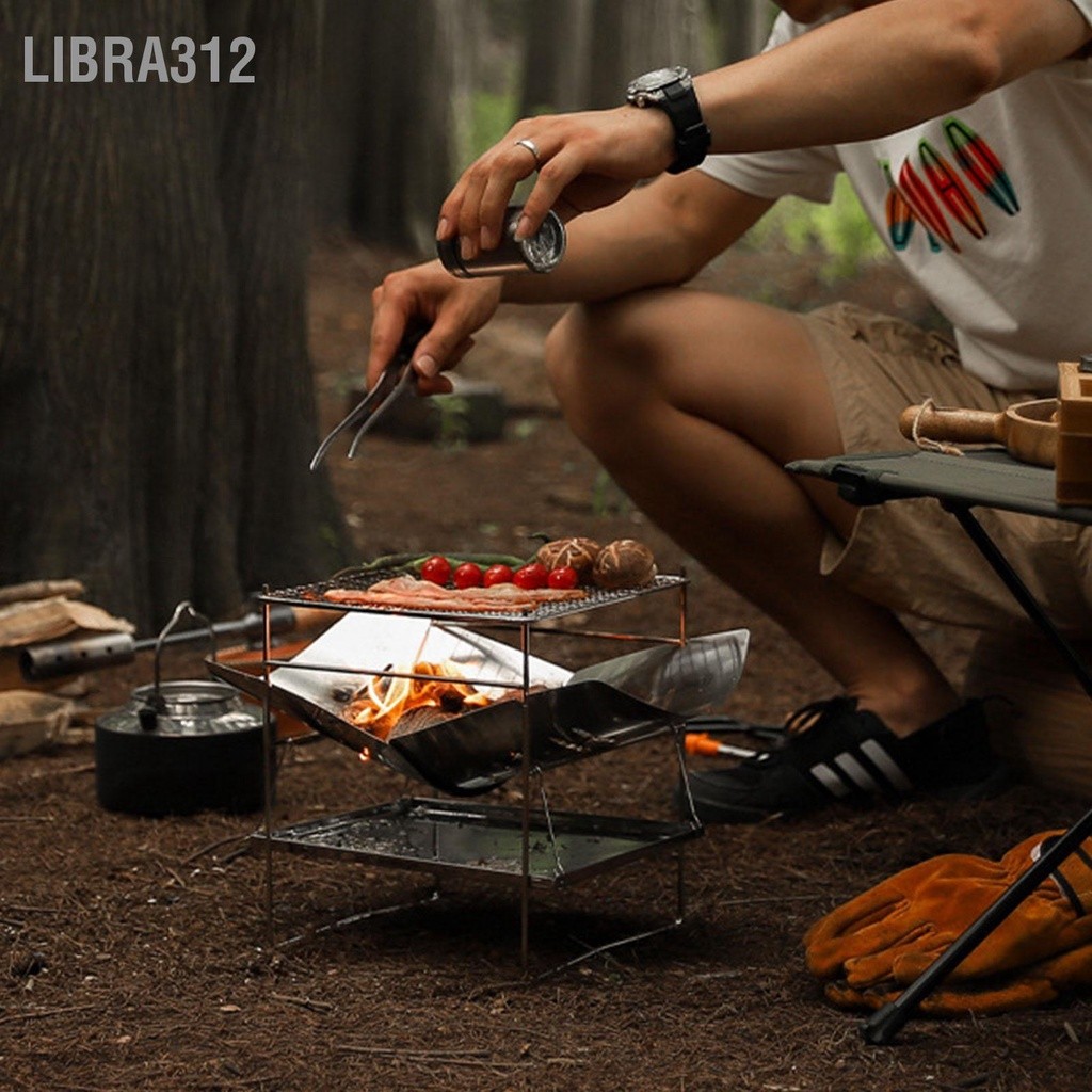 Libra312 เตาย่างบาร์บีคิวแบบพับได้สแตนเลสแบบพกพาแบบพับได้สำหรับตั้งแคมป์กลางแจ้ง Holiday Park Garden Beach