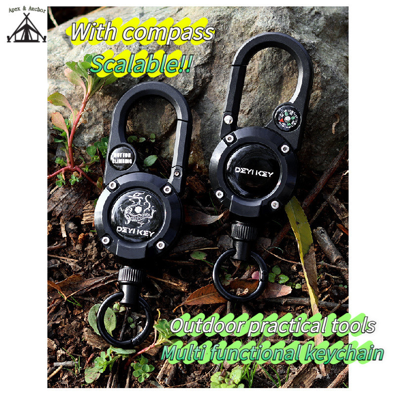 เข็มทิศพวงกุญแจ Lure เชือกลวดเหล็ก High Resilience Retractable Buckle Outdoor Mountaineering MustHave Multifunctional แบบพกพาเครื่องมือปฏิบัติ