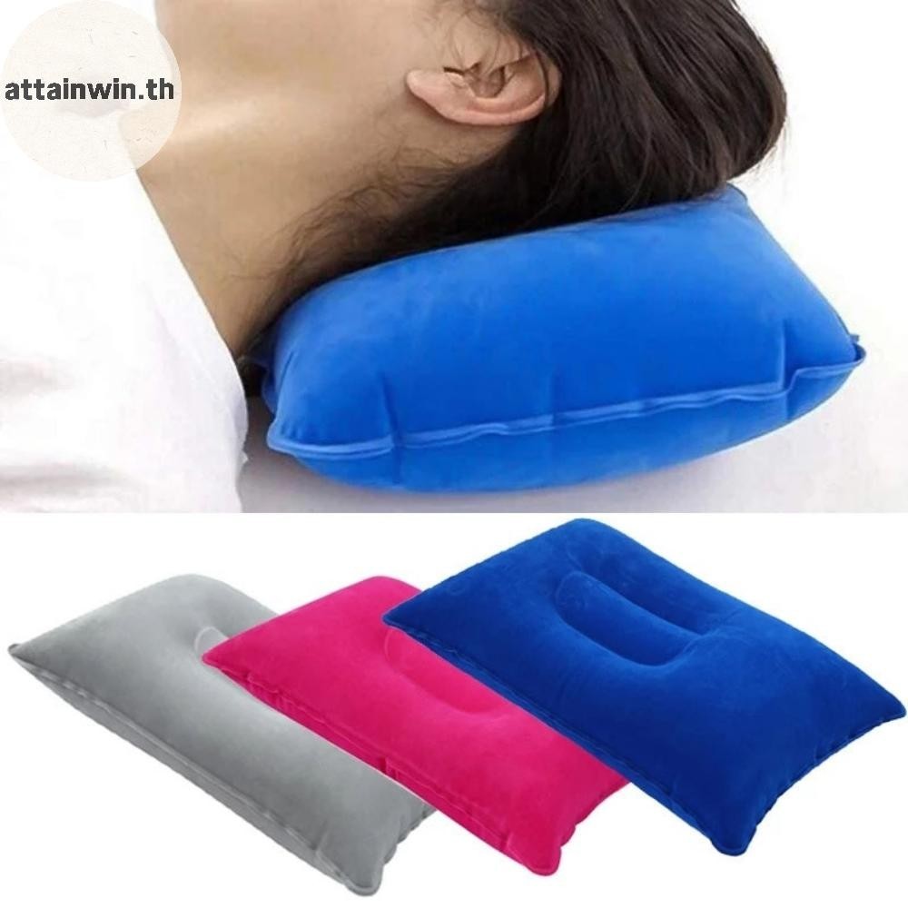 Attainwin PVC แบบพกพา Ultralight Inflatable Air หมอนคอสนับสนุน Headrest Camping Sleep Cushion Travel เดินป่าชายหาดรถเครื่องบินหมอน th