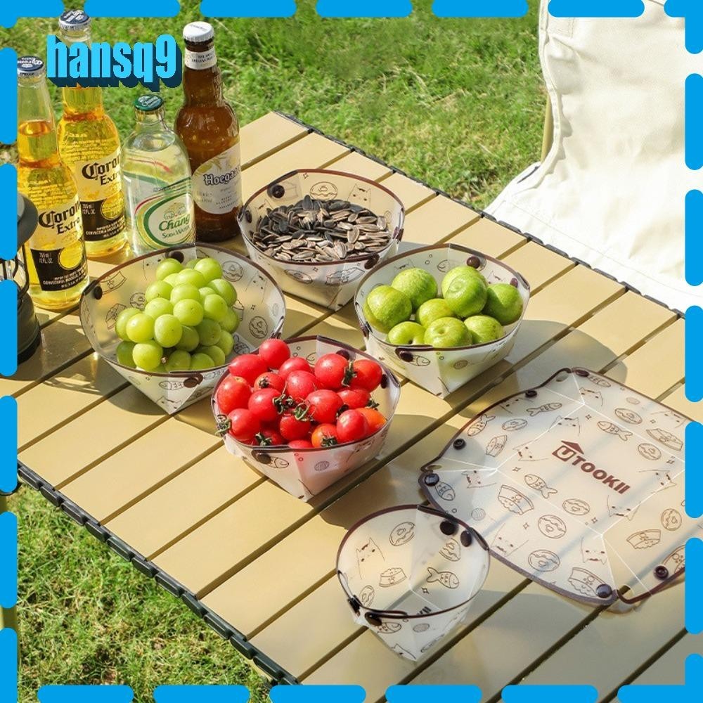 HANSQ Camping Tableware ชุดจานชามการ์ตูนแมว PP พับได้ น้ำหนักเบา เหมาะสำหรับการเดินทางและทำความสะอาดง่าย