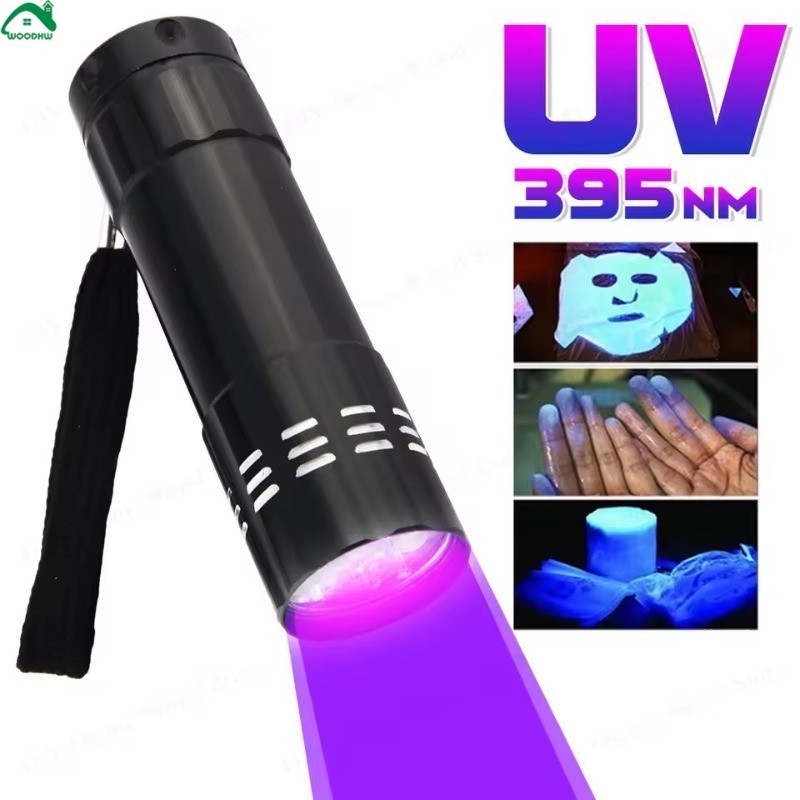 9leds 395NM Mini UV ไฟฉายสาหรับสัตว์เลี้ยงสุนัขคราบปัสสาวะเครื่องตรวจจับ Scorpion Hunt  ไฟฉาย Zoomable  ไฟฉายอัลตราไวโอเลตกันน้า  ไฟฉายเครื่องตรวจจับ  พลังงานแบตเตอรี่