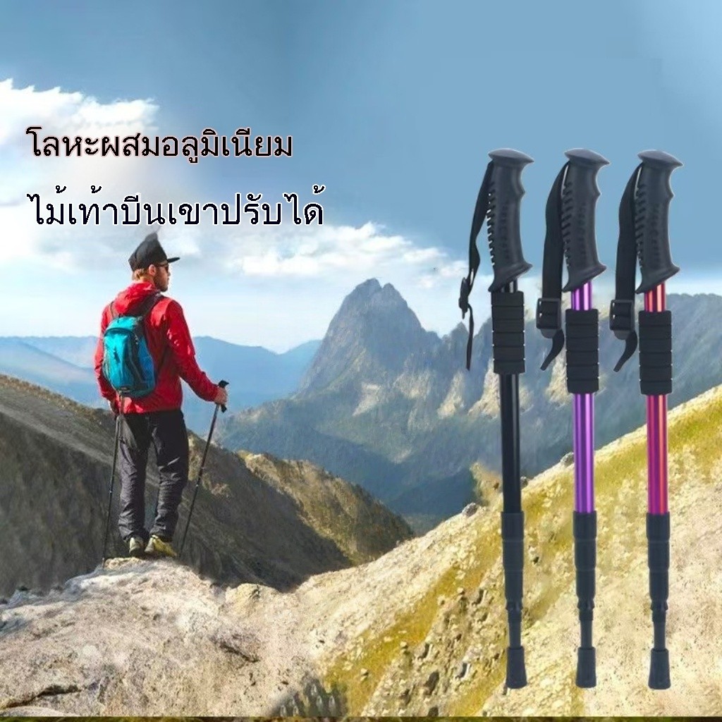 ไม้เท้าเดินป่า Trekking Poles ไม้เท้าปีนเขา ไม้เท้าวิ่งเทรล อลูมิเนียม ปรับความสูงได้ แบบพกพาเดินเดินป่าน้าหนักเบา