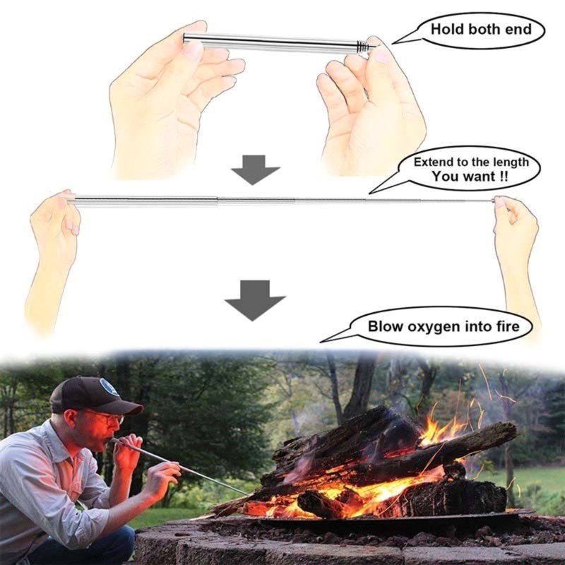 Kiss ใหม่ Stainless Steel Fire Blowing Tube Pocket Bellow Camping เครื่องมือทาไฟ