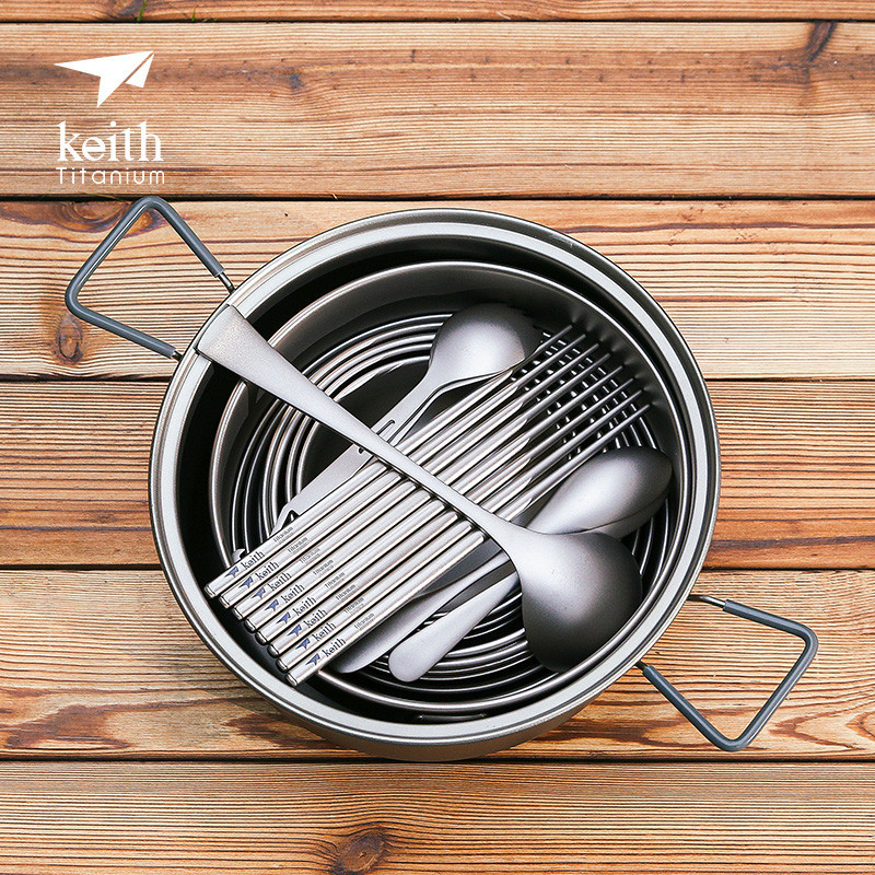 Keith Keith Home Camping Titanium Tableware Outdoor Pure Titanium Bowl ตะเกียบปิคนิคช้อน Catering อุปกรณ์พกพา