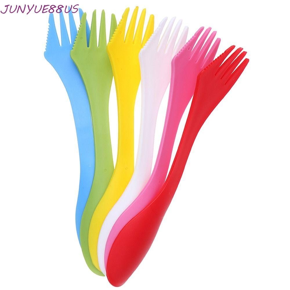 JUNYUE88US ช้อนพลาสติกเครื่องมือปิคนิค Camp ช้อนซุปแบบพกพา Flatware ส้อมผลไม้ภาชนะ Multifunctional ช้อนขนมหวานบนโต๊ะอาหารกลางแจ้งที่เปิดขวดส้อม