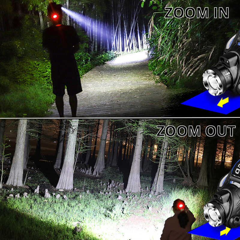Headlamp Fishing LED Headlight T6L2V6 3 Modes Zoomable Waterproof Super bright camping light Powe