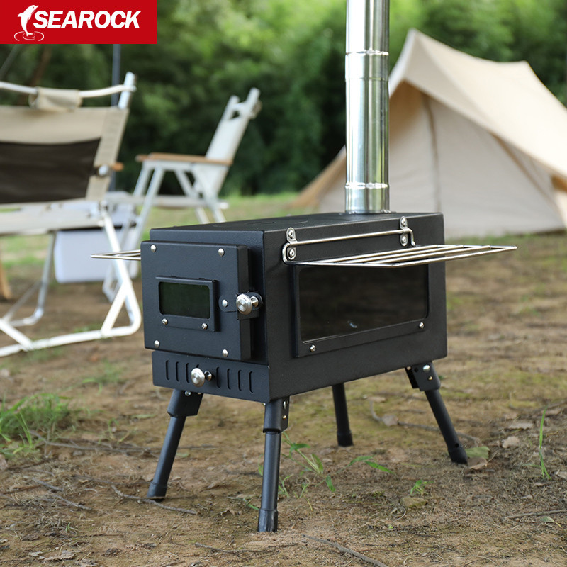 กลางแจ้งสแตนเลสเตาไม้Camping Pyramidเต็นท์เตาความร้อนCamping SelfDriving TourพับBarbe